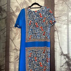 Tory Burch - Mallory Short-sleeve Framed Bird-print Silk Dress